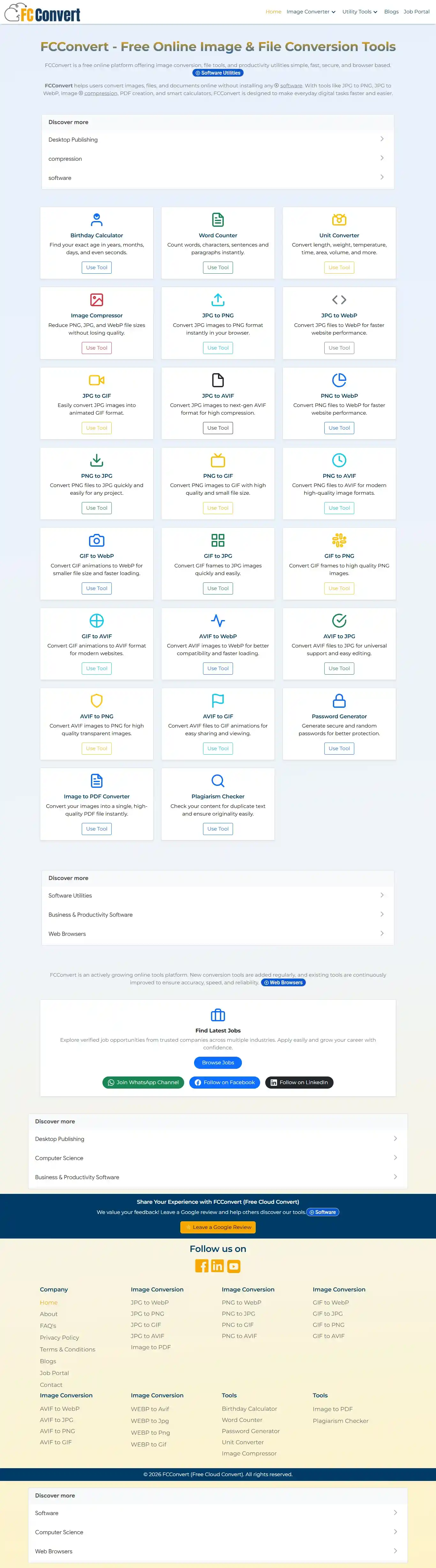 FCConvert Free Online Tools Website with Job Portal | Powerwebsols