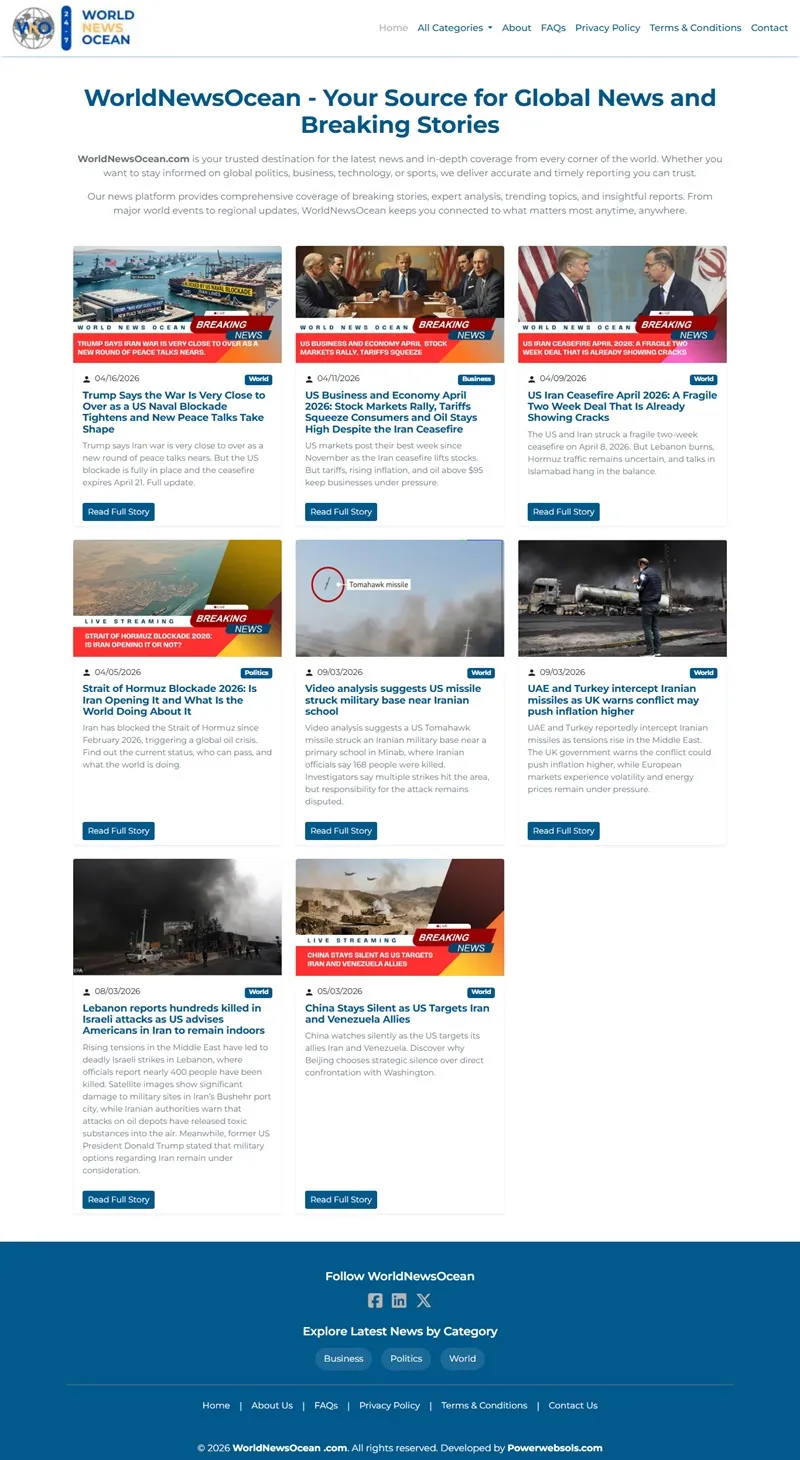 WorldNewsOcean News Platform Development & SEO Optimization | Powerwebsols